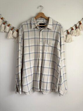 Rails Lennox Parchment Sky Melange Button Up Plaid Long Sleeve Cotton Preppy L